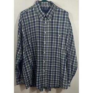 Vintage Chesterfield Button Up Shirt Mens XL Plaid Blue Green Classic